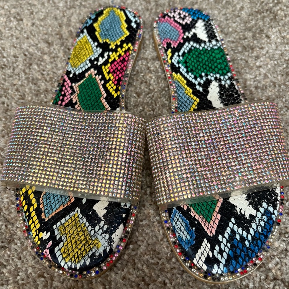 Colorful Rhinestone Embellished Slide Sandals